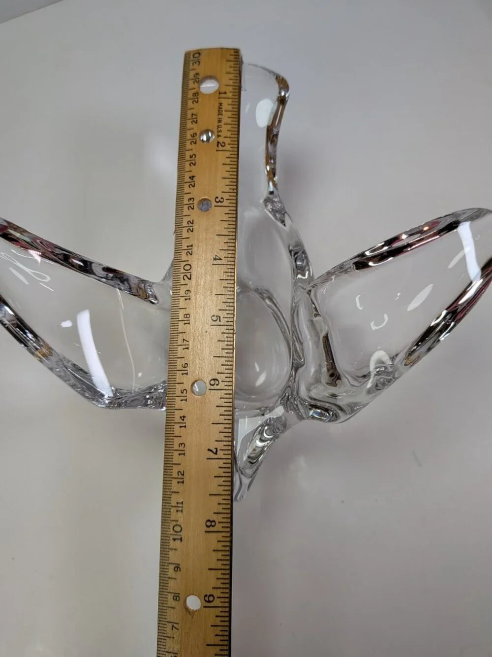 Vintage Clear Art Glass Bird Trinket Dish, Ring Holder, Wings Up Heavy Weight